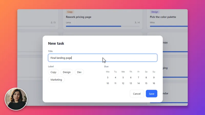 The same moment in Glidewright: zoomed in on a dialog while text is typed into a field, window on a gradient background